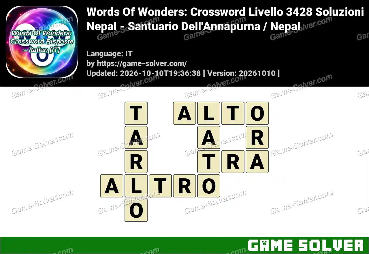 Words Of Wonders: Crossword Livello 3428 Soluzioni – Nepal – Santuario Dell’Annapurna / Nepal